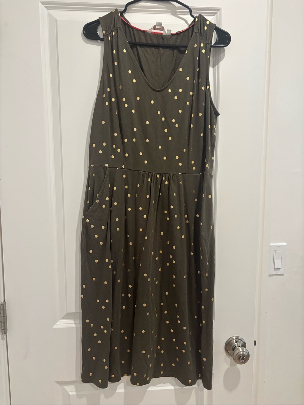 Boden Olive Dress with Gold Polka Dots